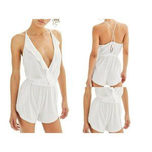 NWT Topshop Women’s White Pom Pom Hem Romper
